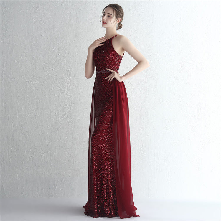 Vestido de Festa Luxo Sereia com Capa Marsala