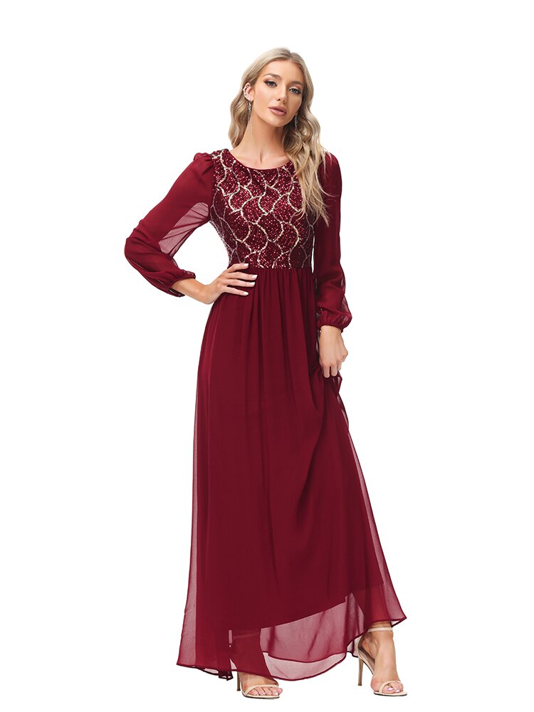 Vestido de Festa Longo Renda Marsala com Manga Longa