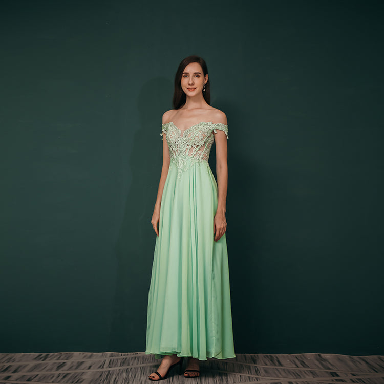 Vestido de Festa Longo Brilho Verde Menta