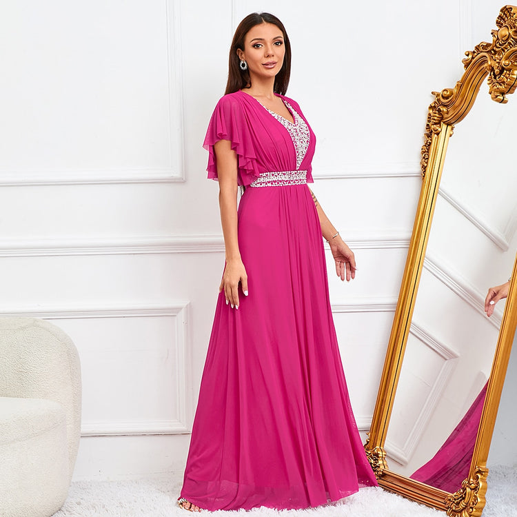 Vestido de Festa Longo com Detalhes Luxo Rosa