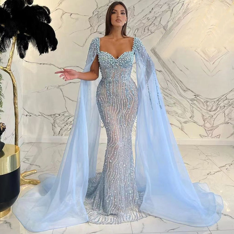 Vestido de Festa com Capa Longo Luxo Montserrat - Modelo Especial