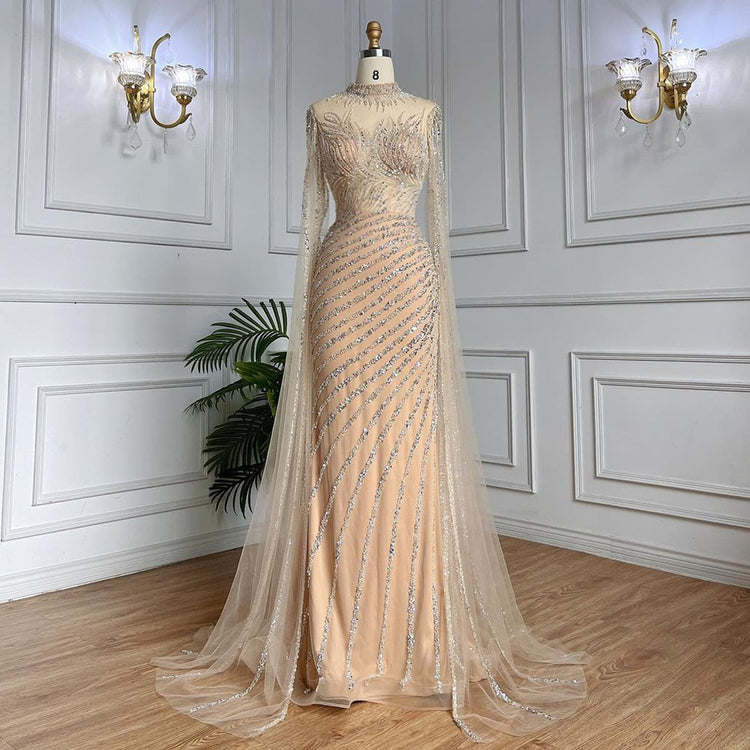 Vestido de Festa Luxo Glamour com Maxi Capa Adornada com Cristais - Modelo Especial