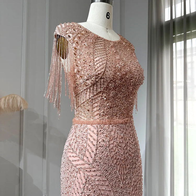 Vestido de Festa Longo Rosa Empoeirado Sereia - Modelo Especial