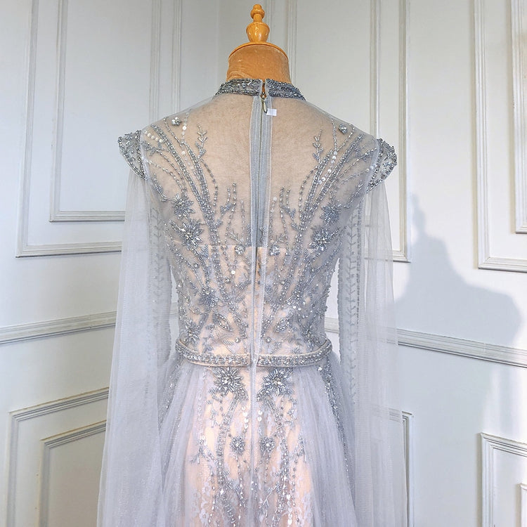 Vestido de Festa Longo Luxo Decorado em Cristais com Manga Transparente - Modelo Especial