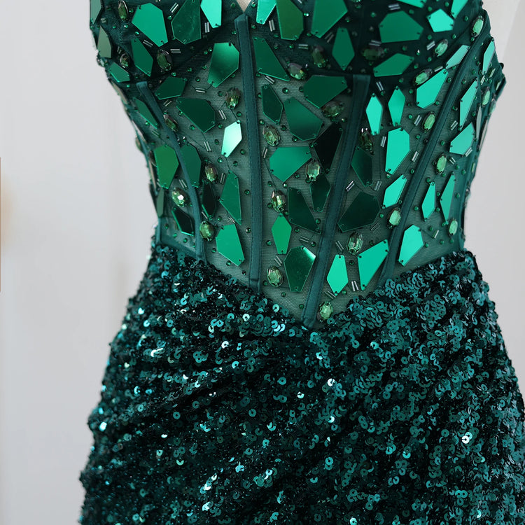 Vestido de Festa Midi com Brilho Verde e Alça - Modelo Especial