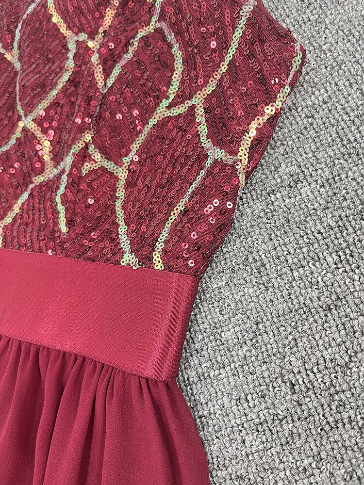 Vestido de Festa Longo Marsala Renda