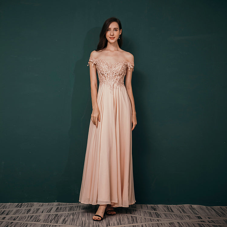 Vestido de Festa Longo Brilho Rosa Empoeirado
