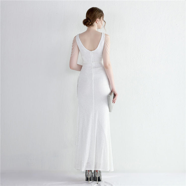 Vestido de Festa Brilho com Lantejoulas Branco