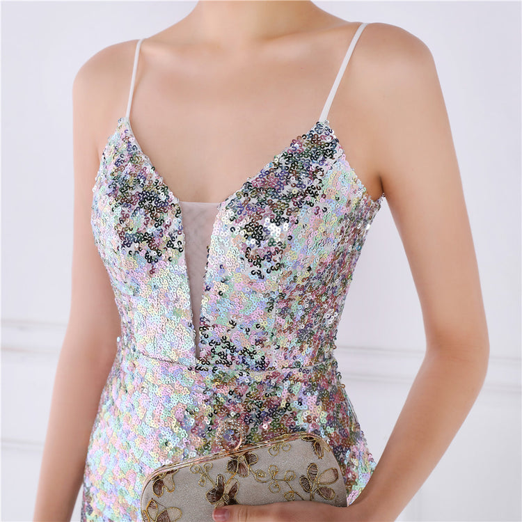 Vestido de Festa Brilho com Alça Espaguete