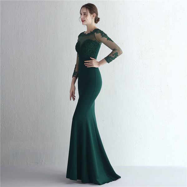 Vestido de Festa Longo com Detalhes em Renda e Apliques Florais Verde (Pronta Entrega)