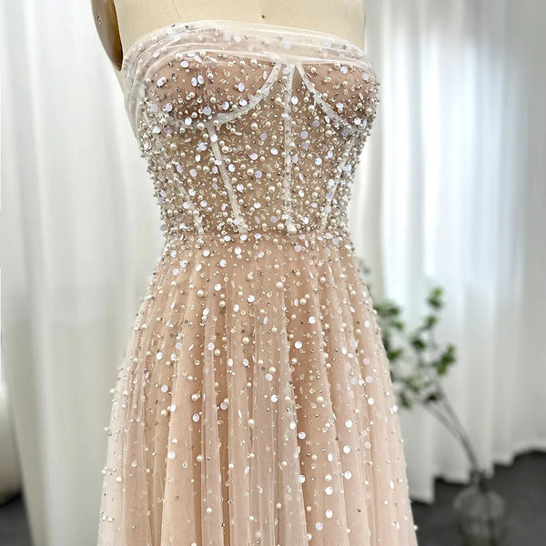 Vestido de Festa Longo em Renda Suave Champanhe - Modelo Especial