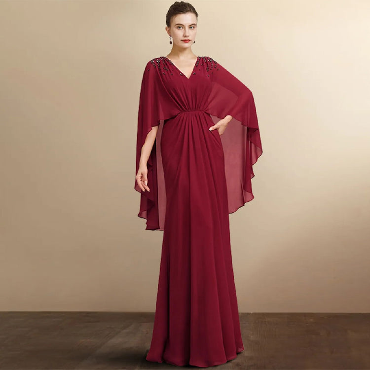 Vestido de Festa Longo Marsala com Manta