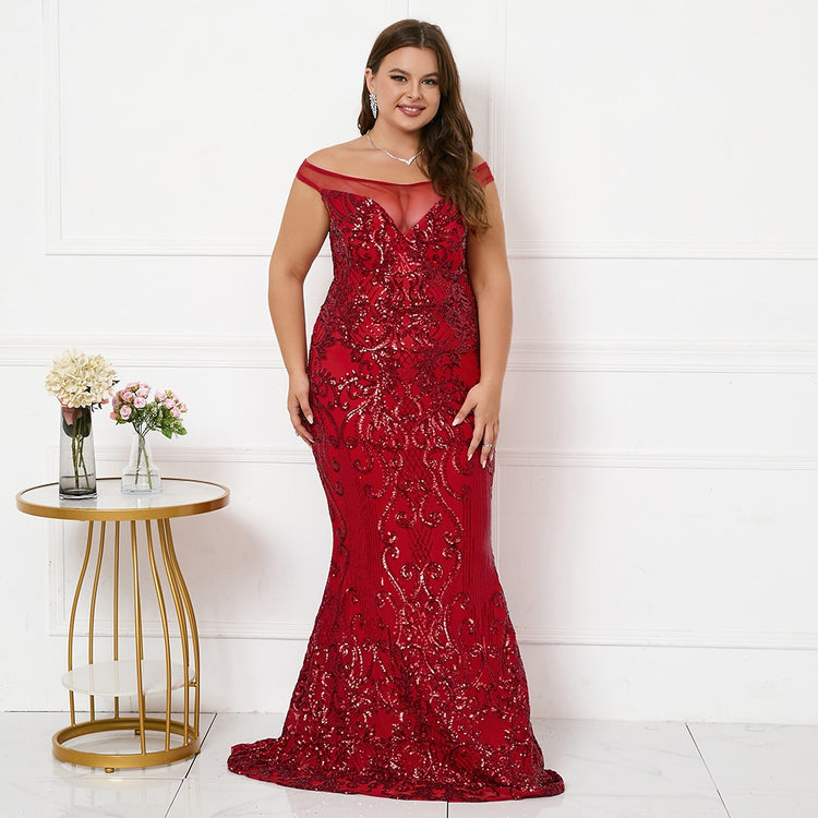 Vestido Plus Size Vintage Brilho Marsala