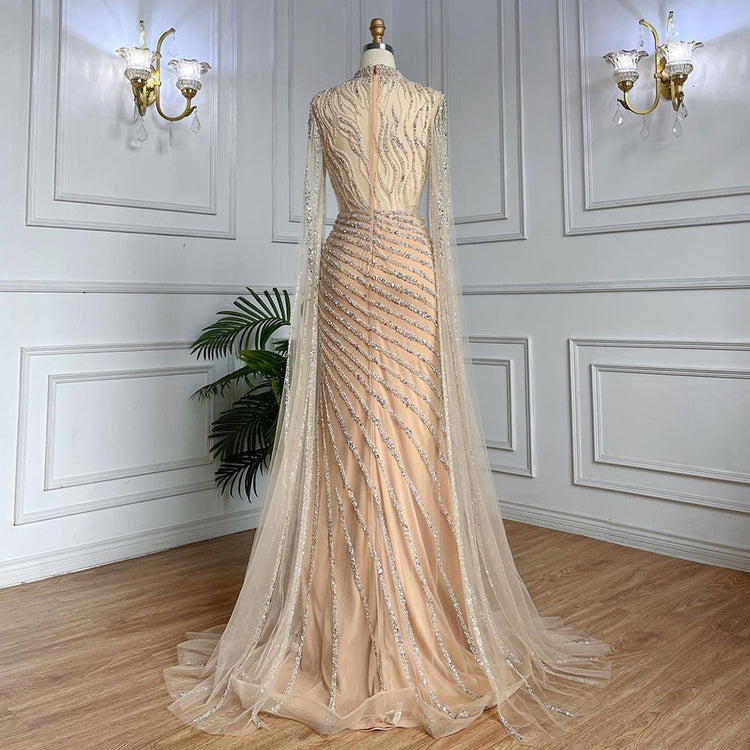 Vestido de Festa Luxo Glamour com Maxi Capa Adornada com Cristais - Modelo Especial