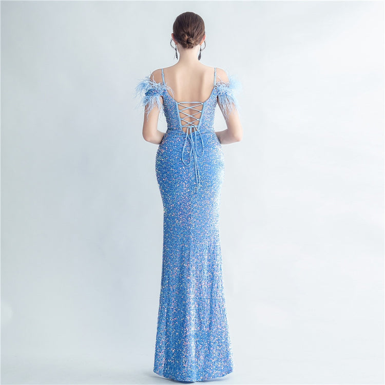 Vestido de Festa Longo com Decote em V em Renda Moderno
