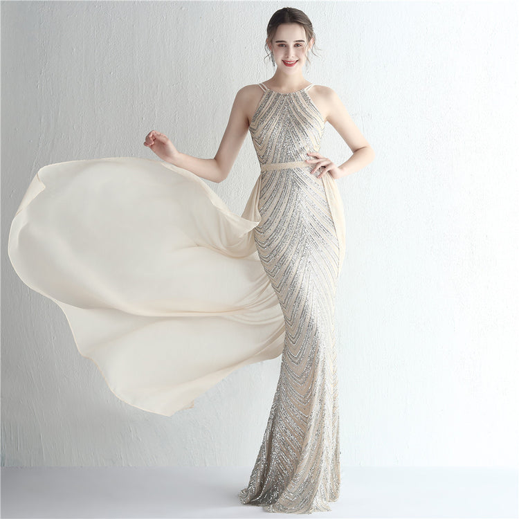 Vestido de Festa Luxo Sereia com Capa Prateado