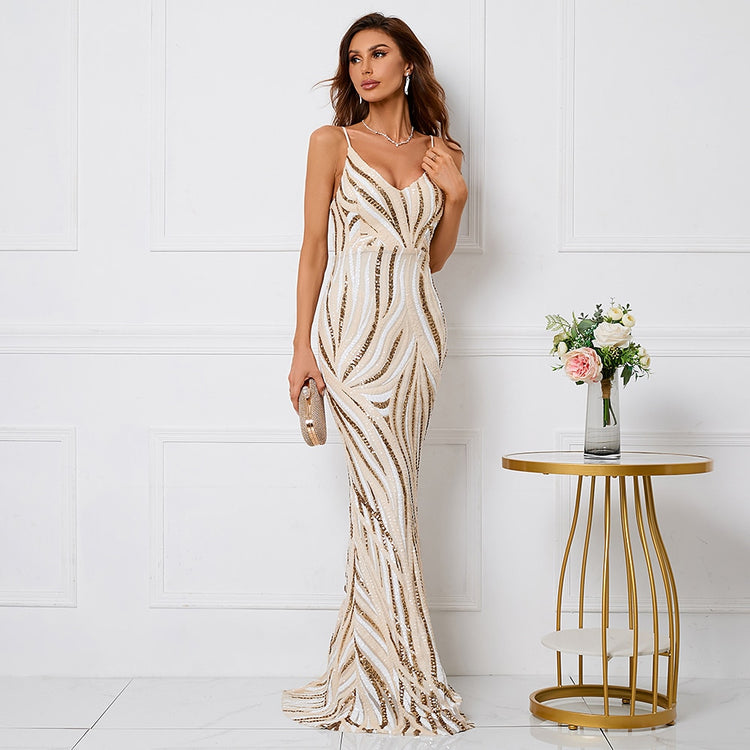 Vestido de Festa Longo Luxo Sexy Dourado