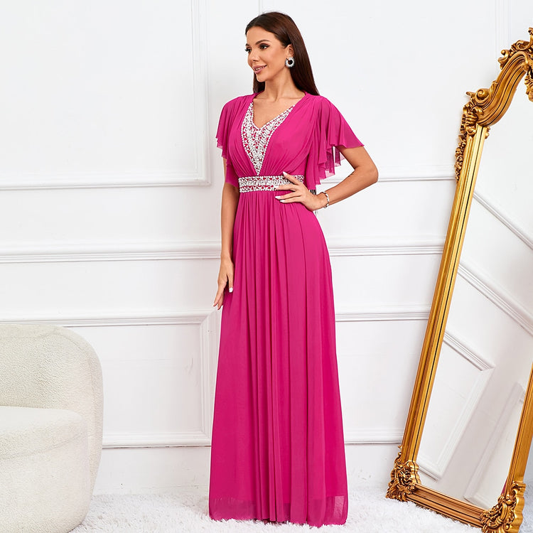 Vestido de Festa Longo com Detalhes Luxo Rosa
