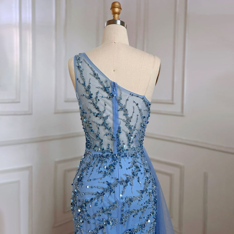 Vestido de Festa Luxo Sereia com Ombro Assimétrico e Brilho - Modelo Especial