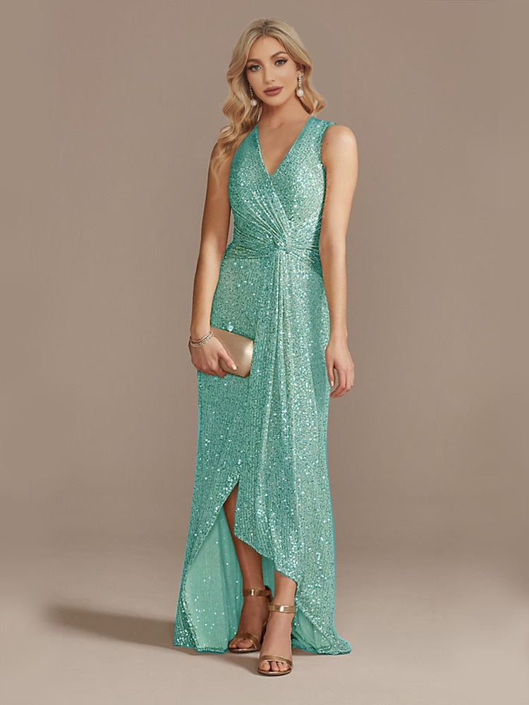 Vestido de Festa Longo Detalhado em Brilhos e Paetês (Pronta Entrega)