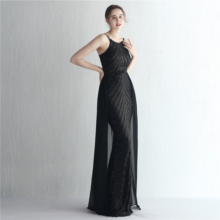 Vestido de Festa Luxo Sereia com Capa Preto