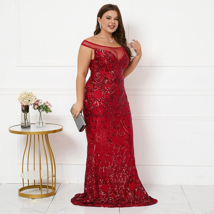 Vestido Plus Size Vintage Brilho Marsala