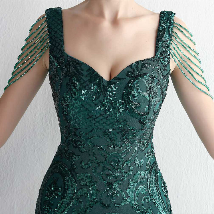 Vestido de Festa Sereia com Detalhes em Brilho Verde