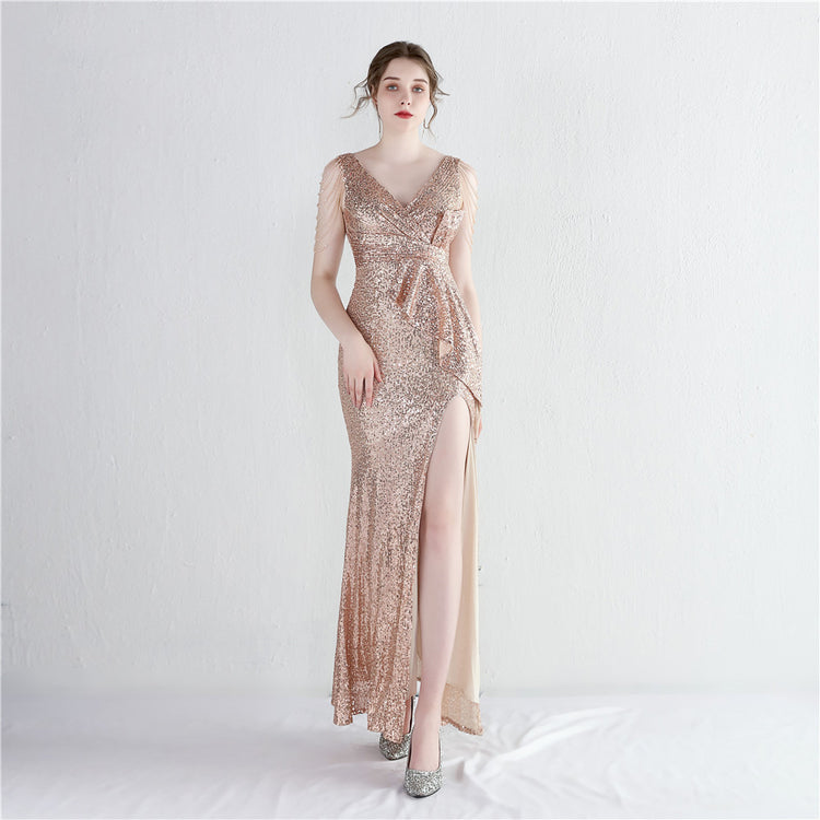 Vestido de Festa Brilho com Lantejoulas Dourado