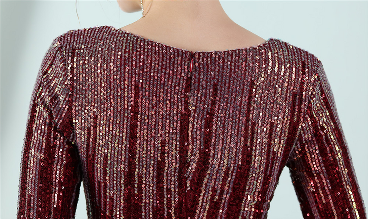 Vestido de Festa Longo com Detalhes Paetês Degradê Marsala