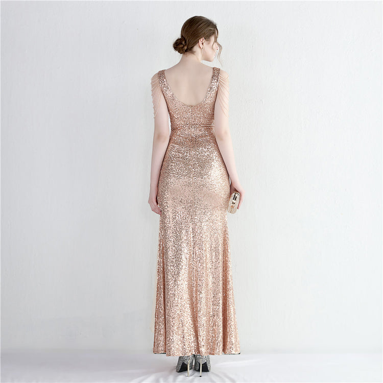 Vestido de Festa Brilho com Lantejoulas Dourado