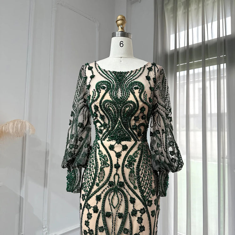 Vestido de Festa Luxo Esmeralda com Detalhes em Cristais