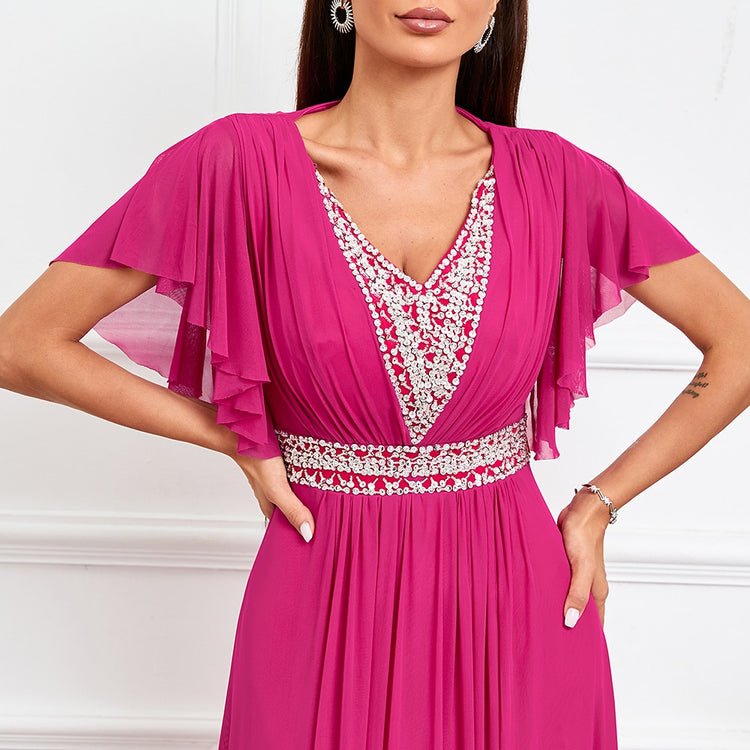 Vestido de Festa Longo com Detalhes Luxo Rosa