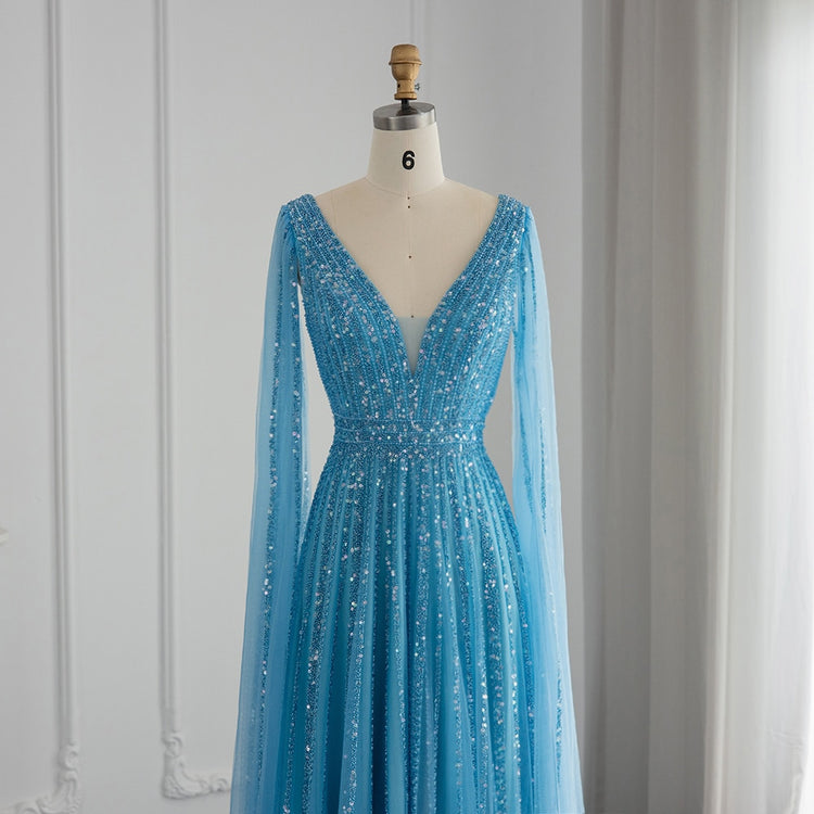 Vestido de Festa Longo Luxuoso com Maxi Manga - Modelo Especial