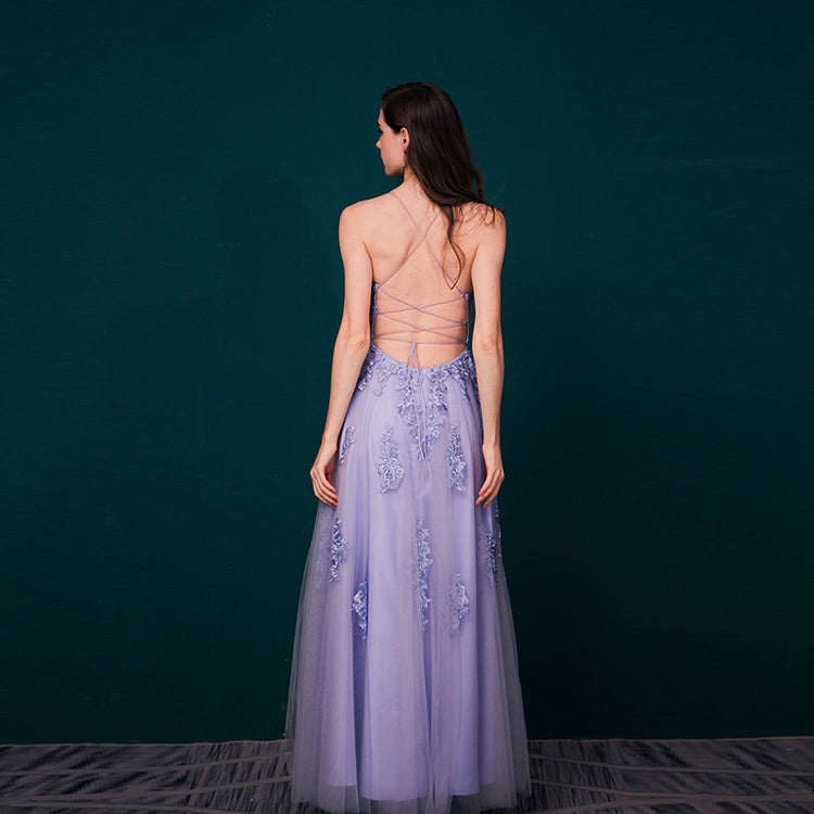 Vestido de Festa Longo em Renda com Alça Lavanda