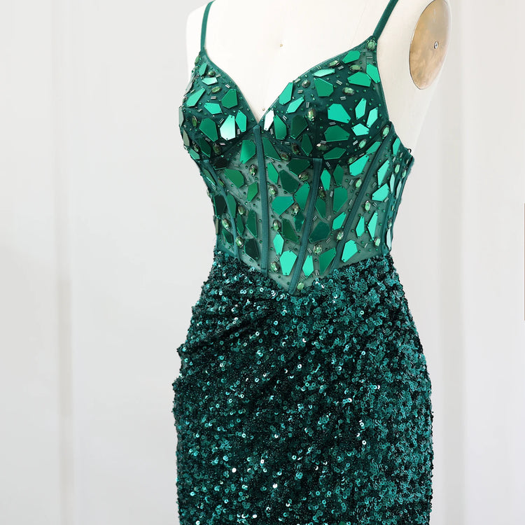 Vestido de Festa Midi com Brilho Verde e Alça - Modelo Especial