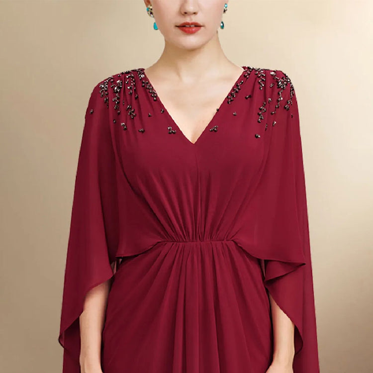 Vestido de Festa Longo Marsala com Manta