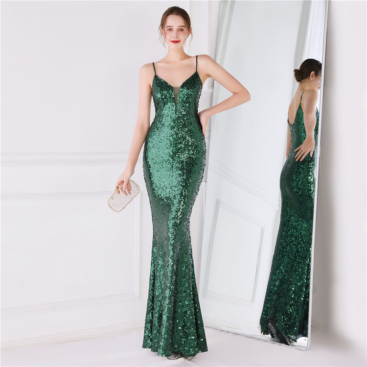 Vestido de Festa Brilho com Alça Espaguete