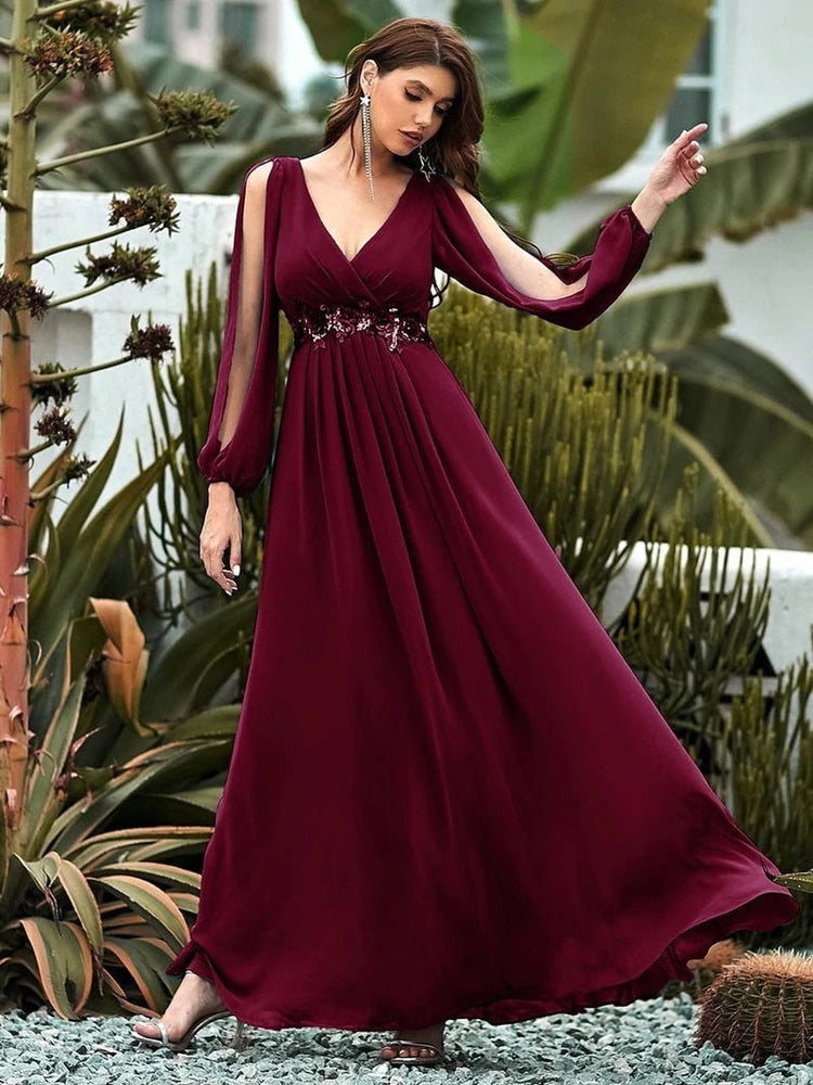Vestido de Festa Longo Elegante Clássico com Apliques Florais (Pronta Entrega)