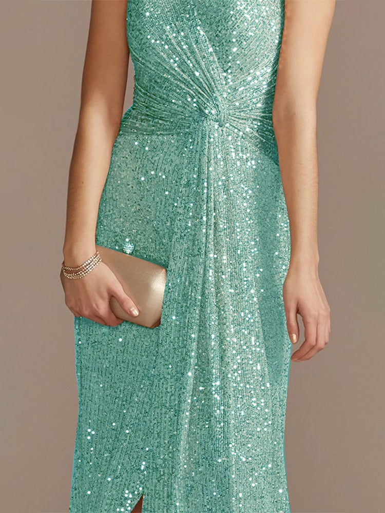 Vestido de Festa Longo Detalhado em Brilhos e Paetês (Pronta Entrega)