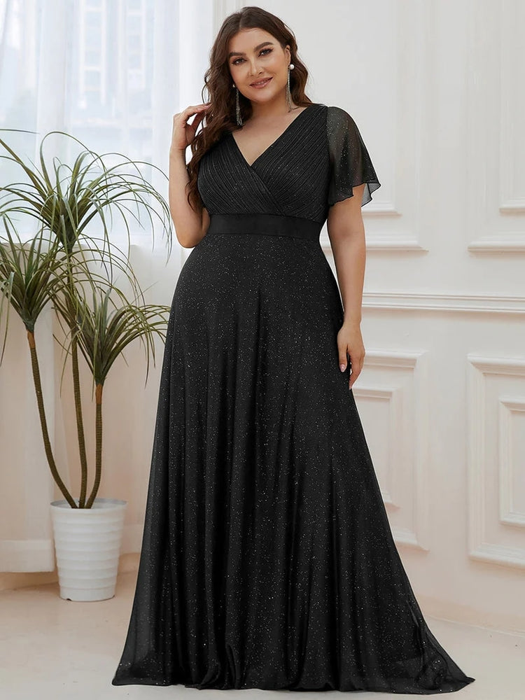 Vestido de Festa Longo com Faixa de Cetim e Tecido Brilho