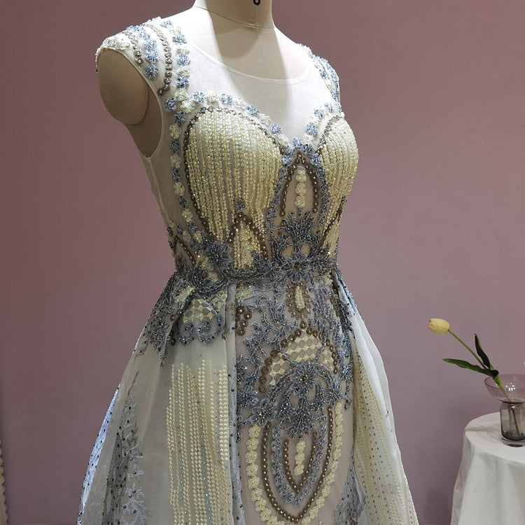 Vestido de Festa Longo com Cristais Florais Luxo - Modelo Especial