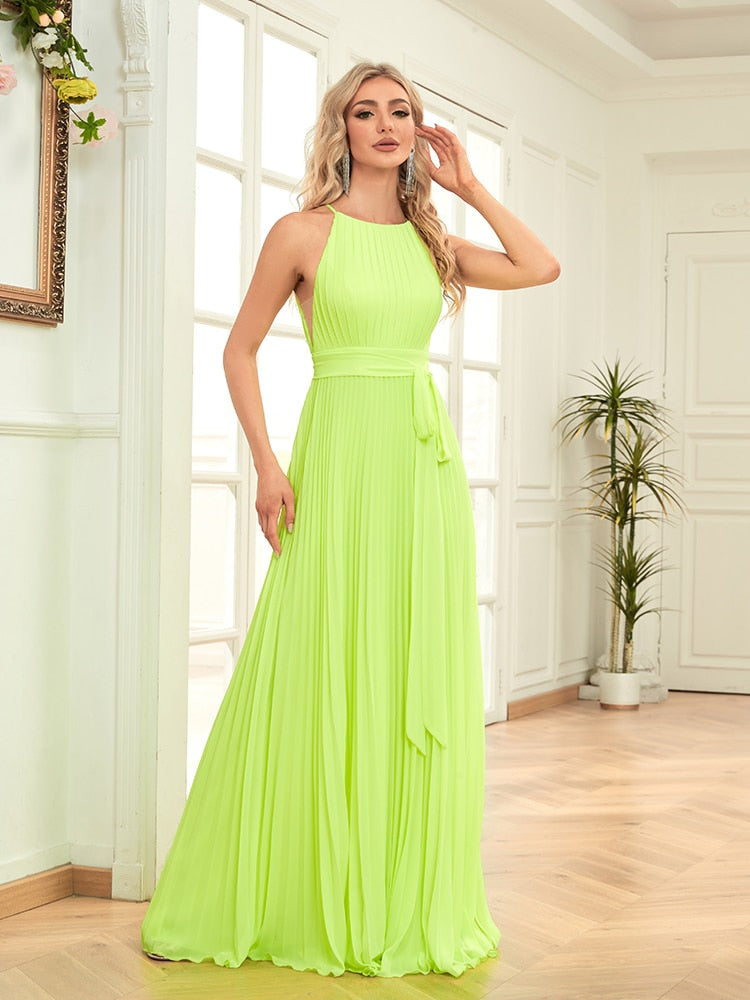 Vestido de Festa Longo Leve com Faixa Charmoso