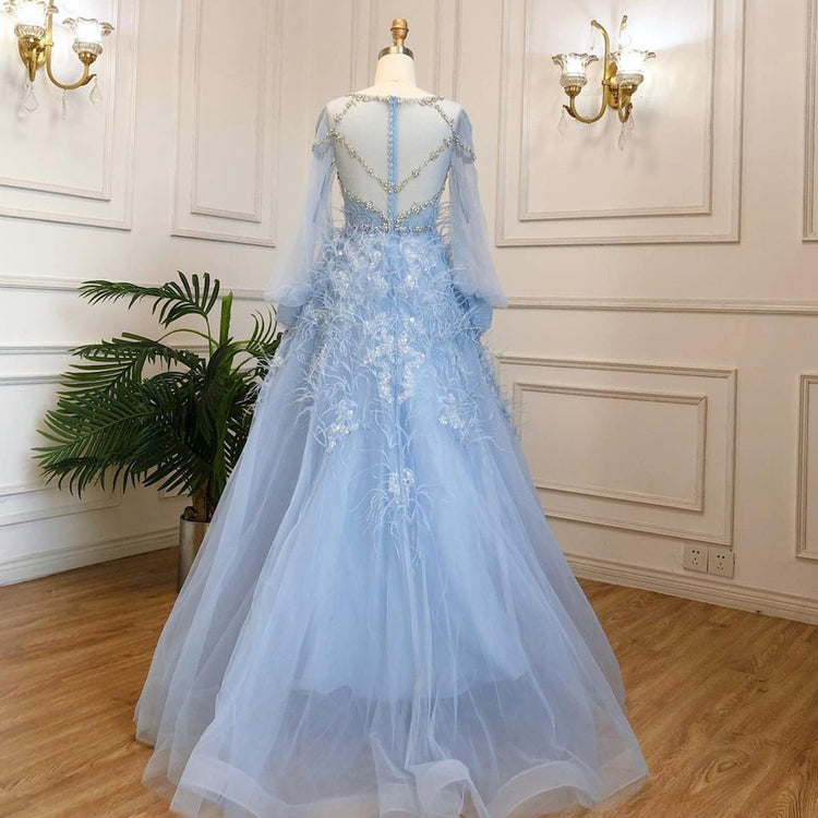 Vestido de Festa Longo Rodado Queen Azul Serenity - Modelo Especial