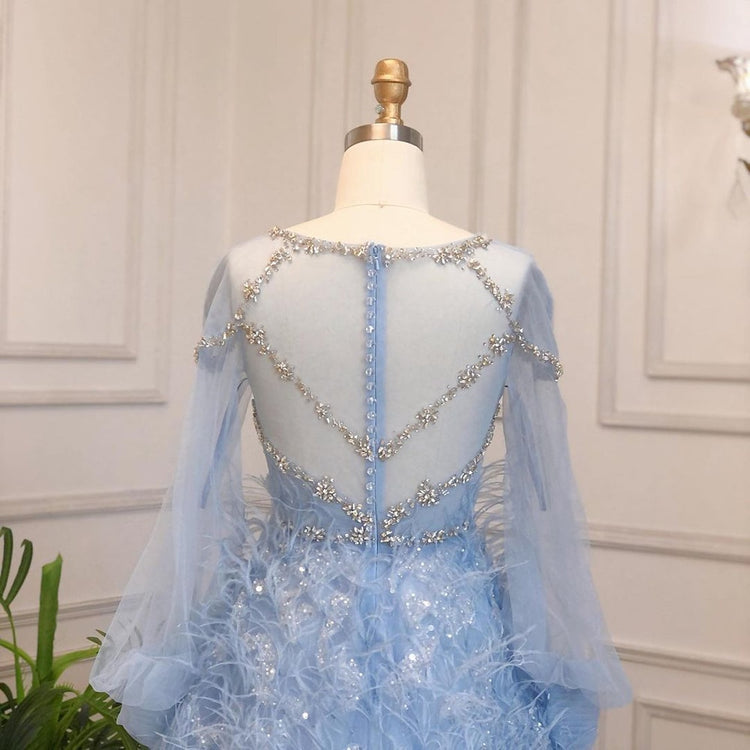 Vestido de Festa Longo Rodado Queen Azul Serenity - Modelo Especial