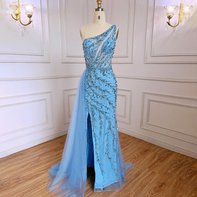 Vestido de Festa Luxo Sereia com Ombro Assimétrico e Brilho - Modelo Especial