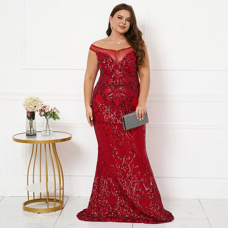 Vestido Plus Size Vintage Brilho Marsala