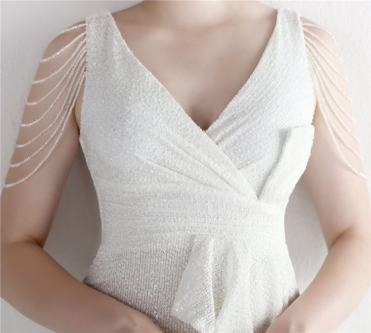 Vestido de Festa Brilho com Lantejoulas Branco