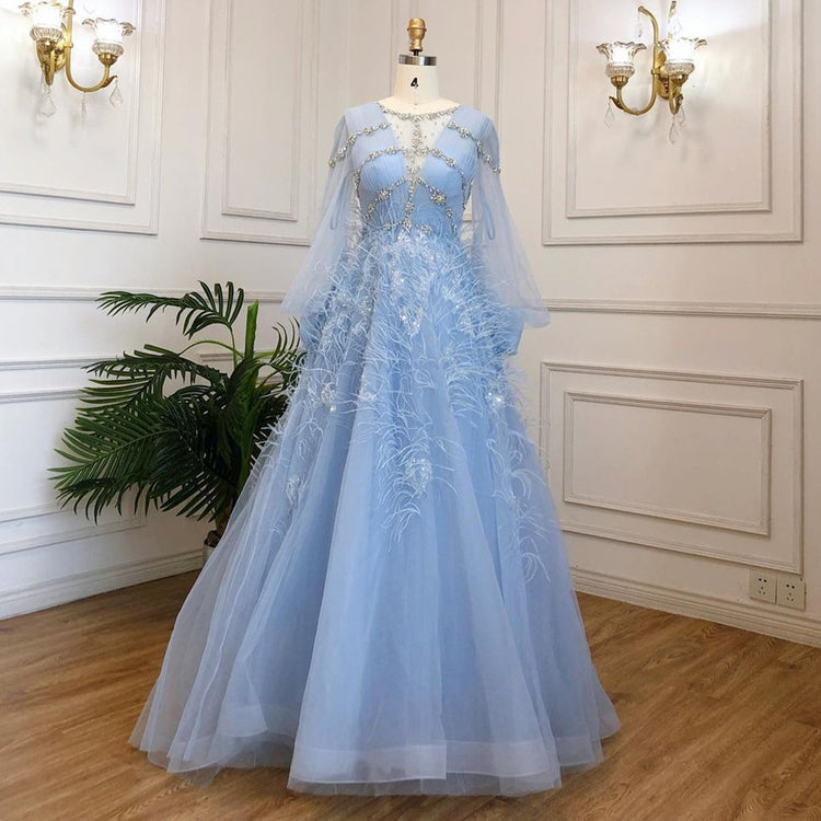 Vestido de Festa Longo Rodado Queen Azul Serenity - Modelo Especial