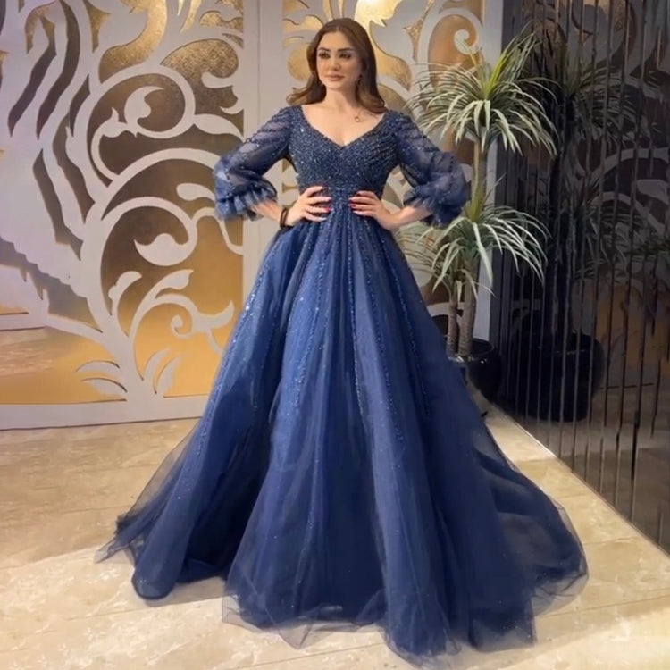 Vestido de Festa Longo Vênus Detalhes em Miçangas e Cristais - Modelo Especial