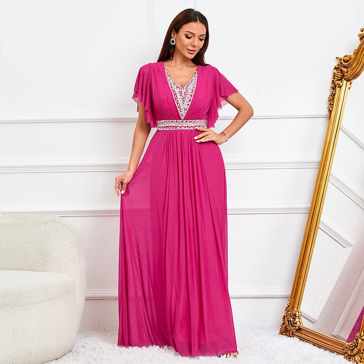 Vestido de Festa Longo com Detalhes Luxo Rosa